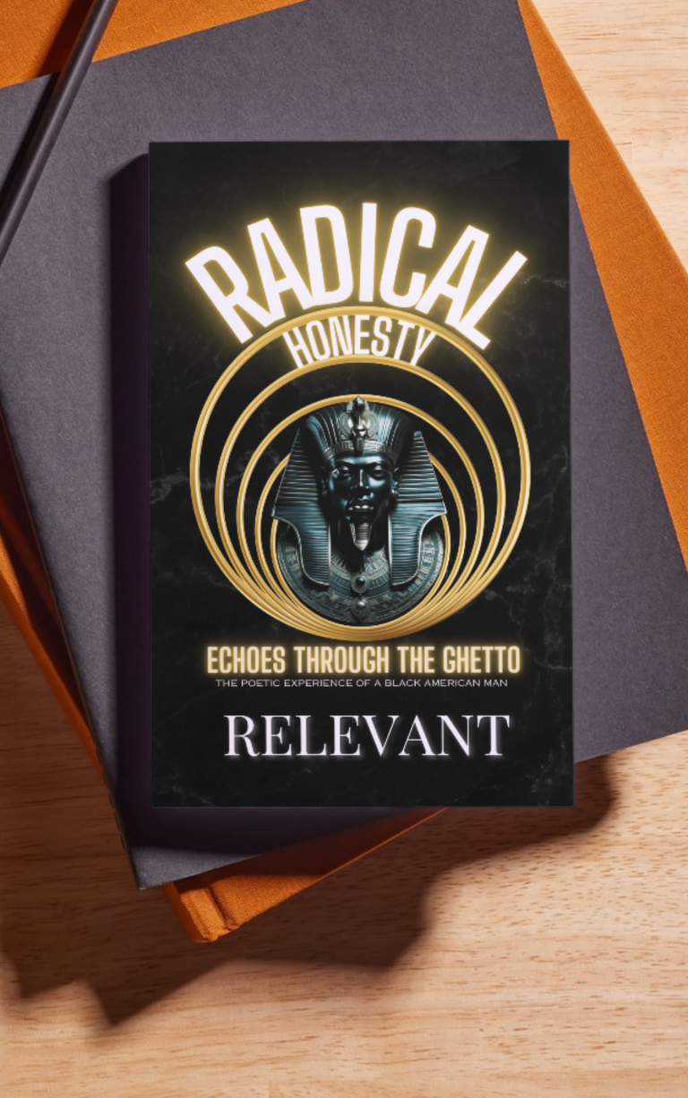 Books stacked on a desk. The top reads Radical Honesty, Echoes Through The Ghetto, by Relevant